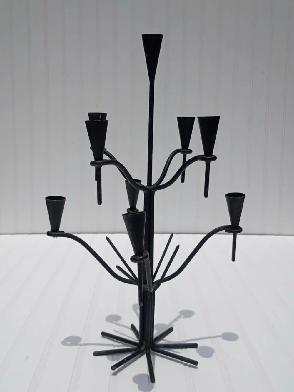 Hand Forged Iron Candelabra 9-Arm Candle Holder Industrial Farmhouse Rustic Vtg